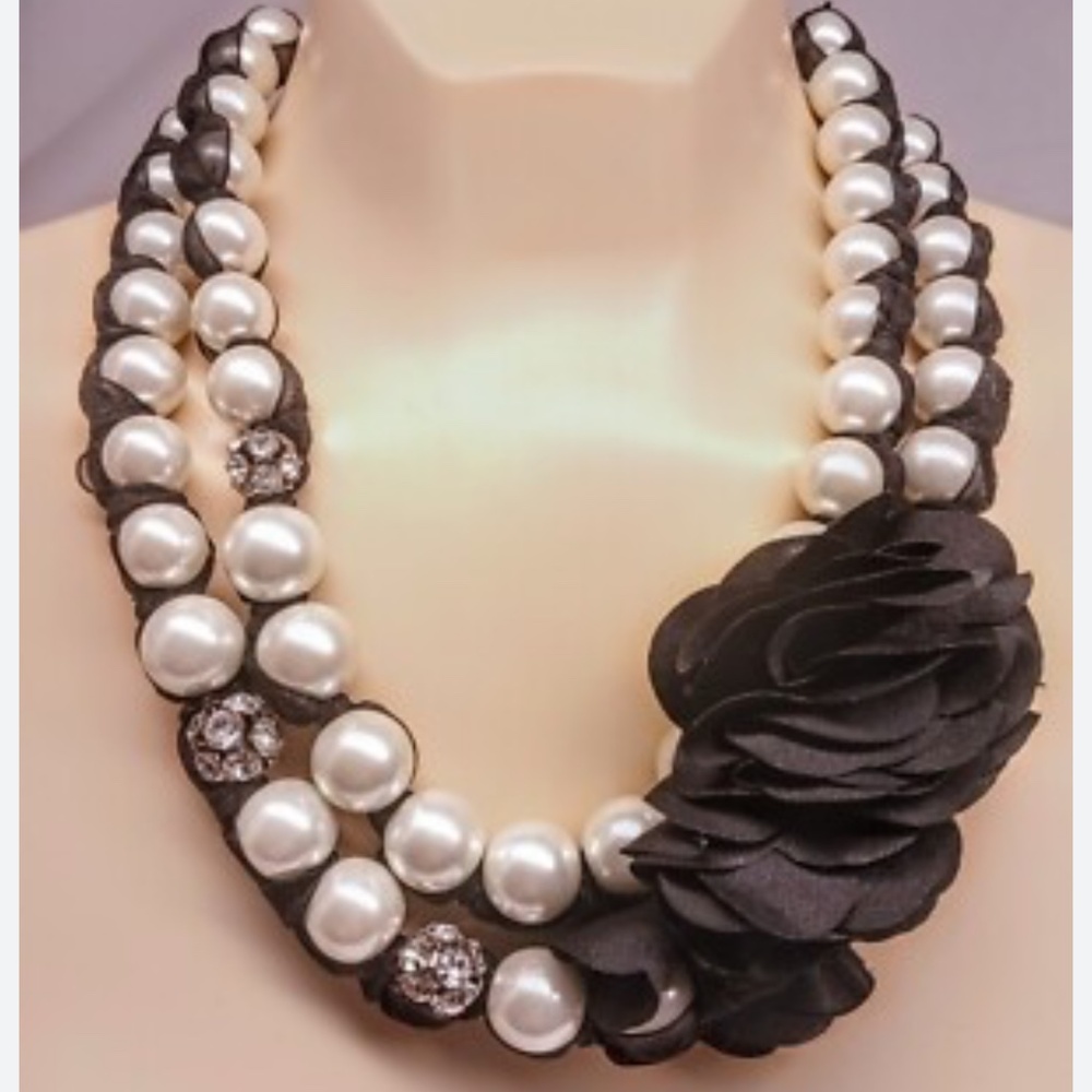 WHBM Faux Pearl Chiffon Wrapped Necklace NWOT